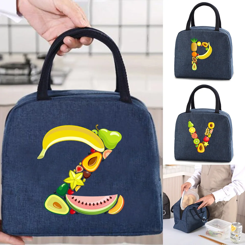 New Large Capacity Insulated Lunch Bag Fruit Letter Printing Office Worker Picnic Daily Meal Prep Bag Zipper Storage Lunch Pack