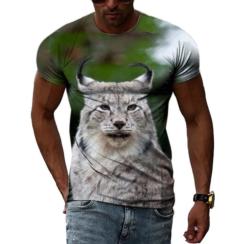 Summer Fashion Personality Lynx graphic t shirts Men Hip Hop Street Style Fun Tees Trend Casual Printed O-neck Short Sleeve Tops