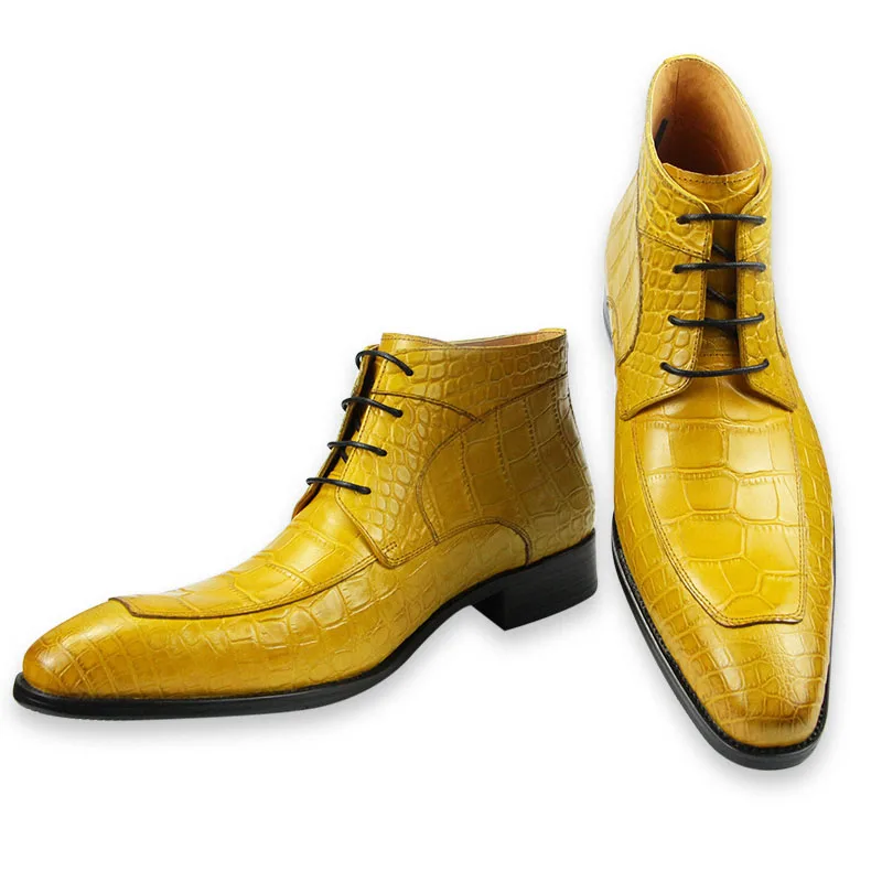 Yellow Black Men Boots Lace Up Formal Office Leather Casual Shoe Elegant Fashion Designer Oxford Style Ankle Boots Fast Delivery