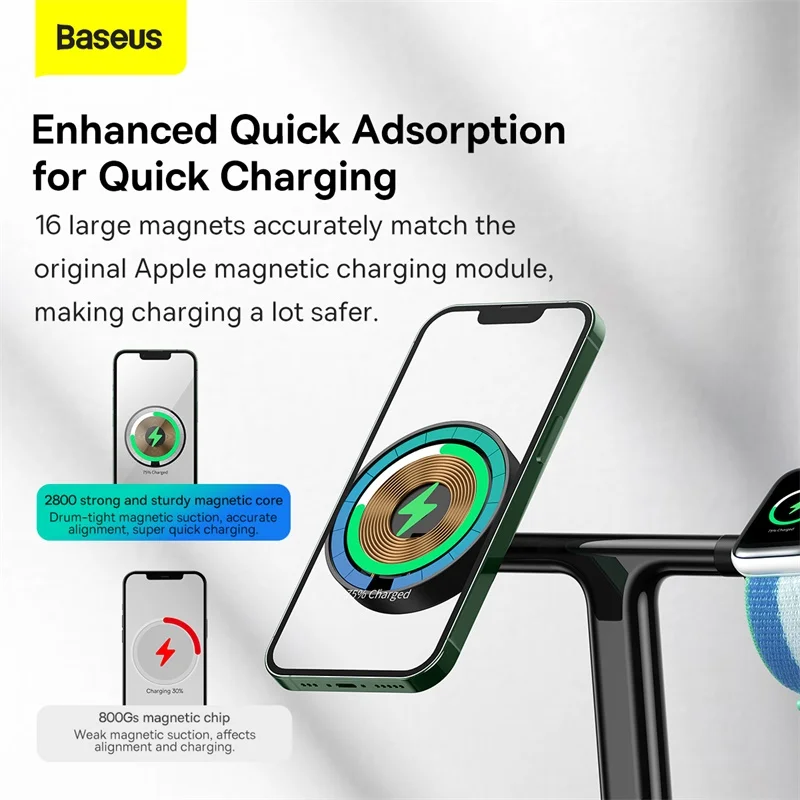 Baseus 20w 3 in 1 magnetischer kabelloser Ladest änder für iPhone 15 14 Pro Airpods Apple Watch Telefon Schnell ladestation Halter