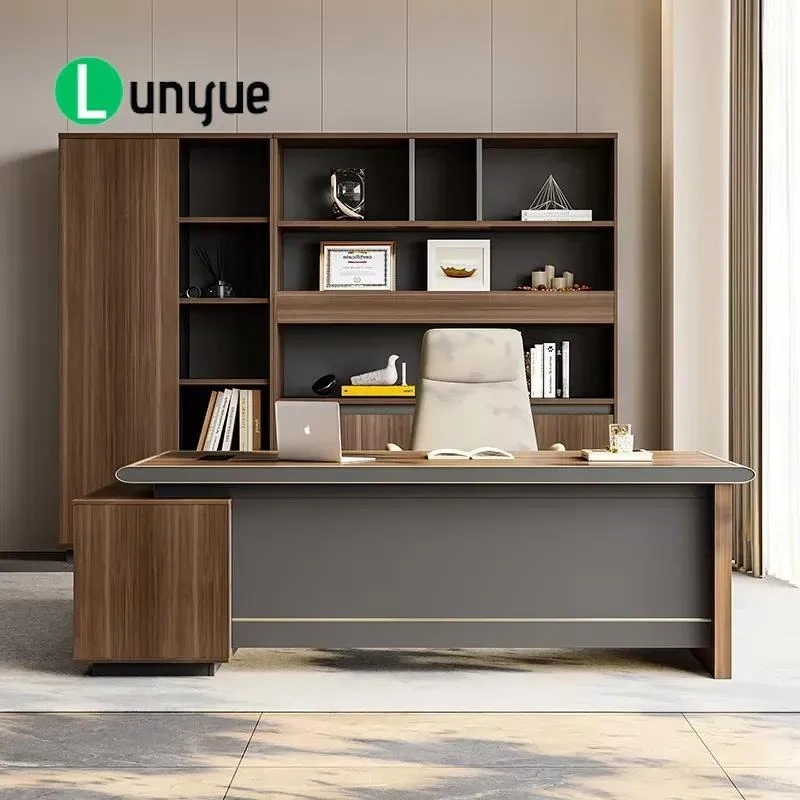 Modern Durable Eco-Friendly Wooden Hidden Storage Executive Desk with Built-in Wireless Charging Luxury Office