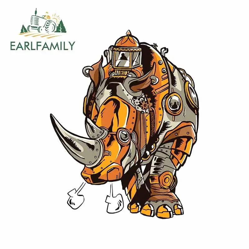 EARLFAMILY 13cm x 10.1cm For Steampunk Rhino Funny Car Stickers Car Accessories Decal Waterproof Suitable for SUV RV