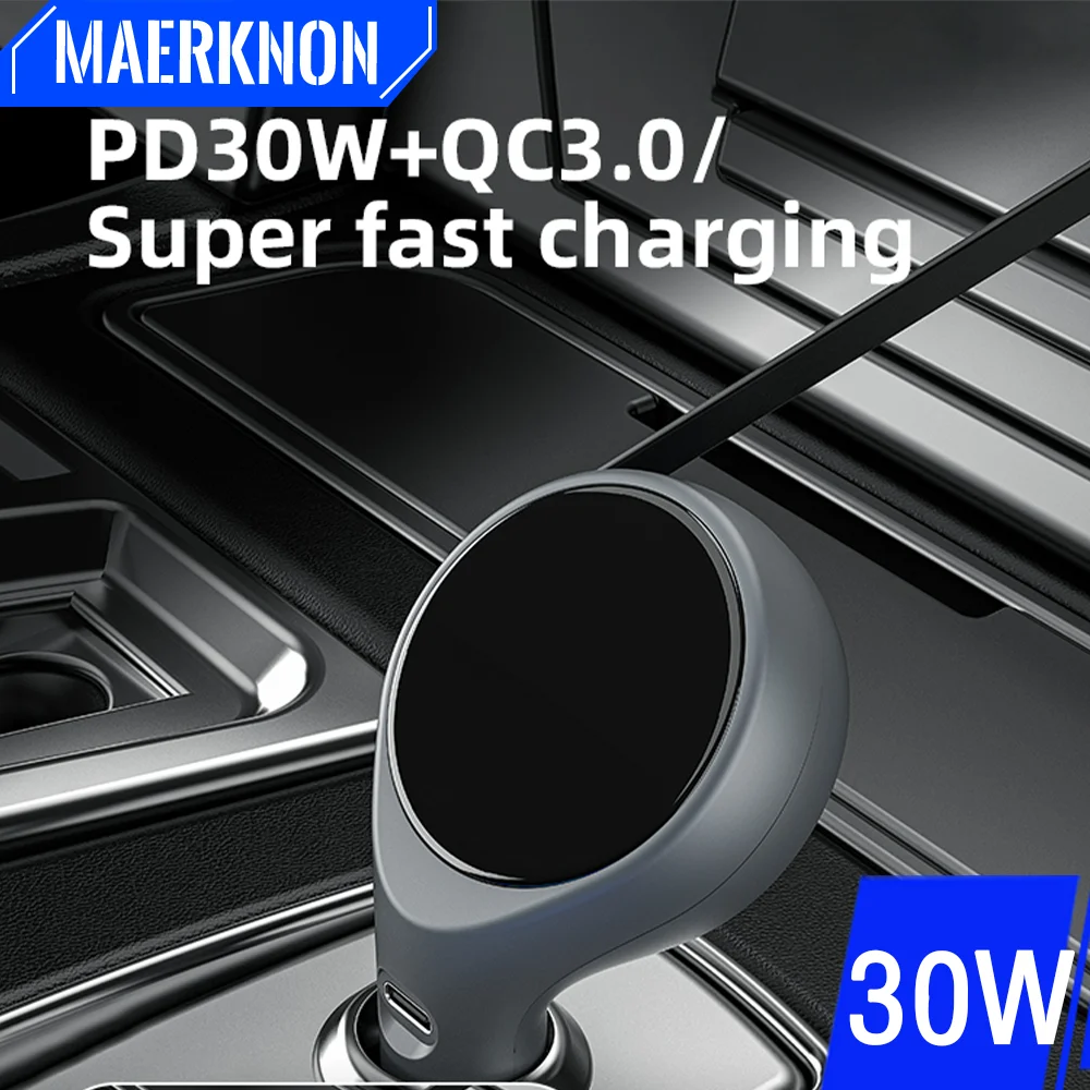 

Двойное быстрое зарядное устройство PD30W + QC3.0, выдвижной кабель, зарядное устройство для мобильного телефона iPhone 16, Samsung, Huawei, Xiaomi 15, адаптер зарядного устройства типа C