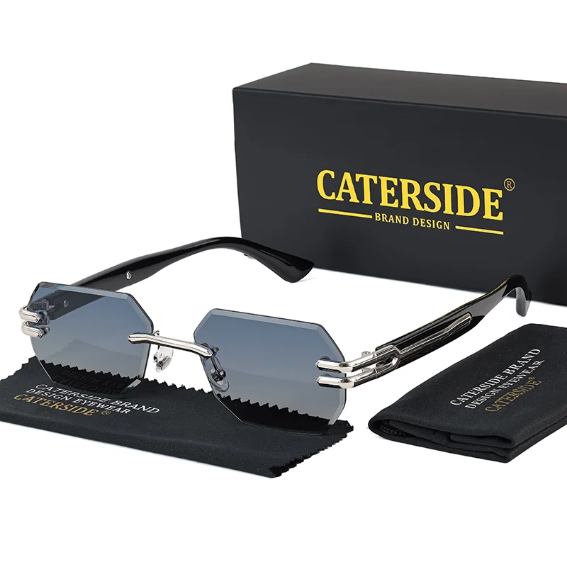 CATERSIDE Retro Randlose Sonnenbrille für Herren, polygonaler Metallrahmen, hochwertige Damen-Sonnenbrille, Outdoor-Reisegeschenk, Sommer-Stil – Detail 7