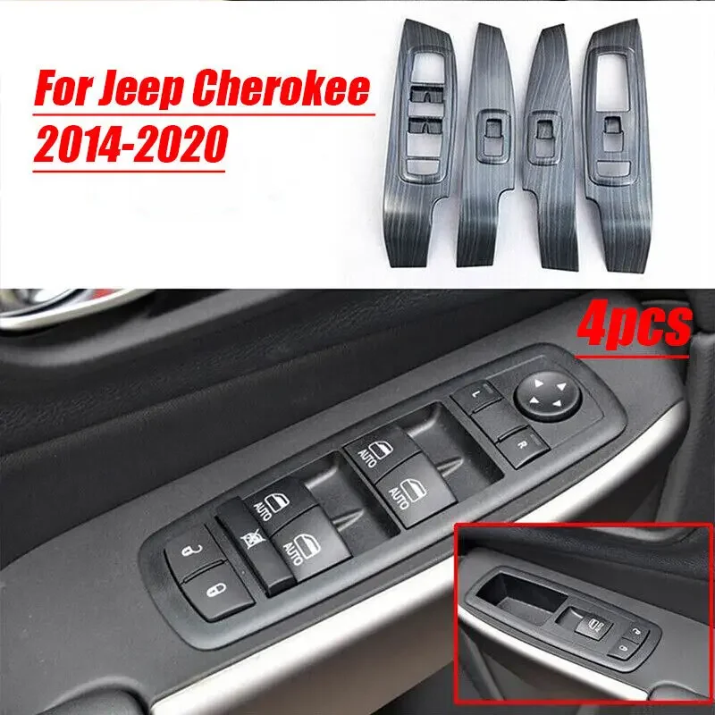 For Jeep Cherokee 2014-20 Black Wood Grain Window Lock Lift Panel Frame Trims 4P