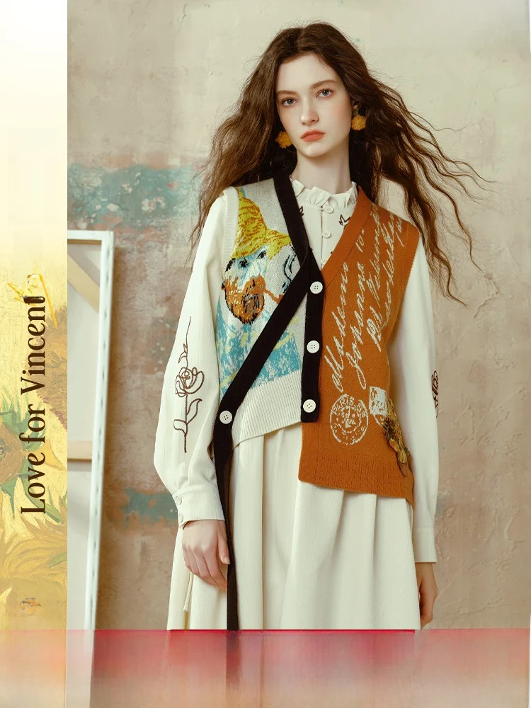 

Асимметричный вязаный открытый кардиган с вышивкой, женский повседневный зимний кардиган с v-образным вырезом и защитой от катышков