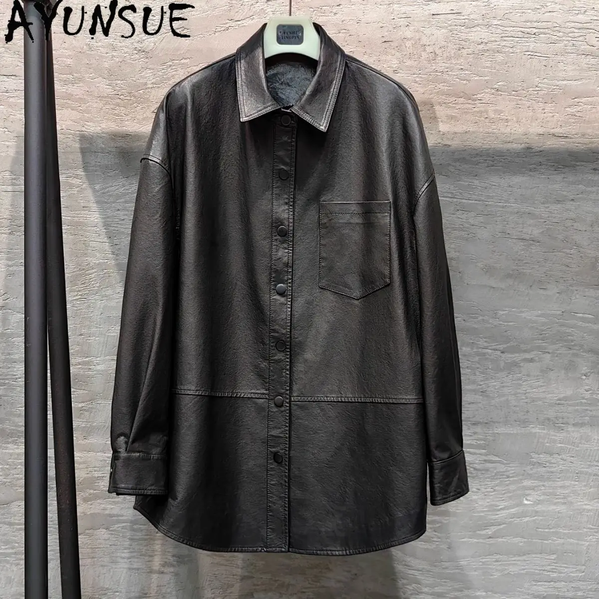 AYUNSUE แจ็คเก็ตหนังแท้สำหรับผู้หญิงฤดูใบไม้ร่วงเสื้อผ้าหนังแกะเสื้อหนังสตรีเสื้อผักฟอกหนังจาเกต้า เดอ คูโร
