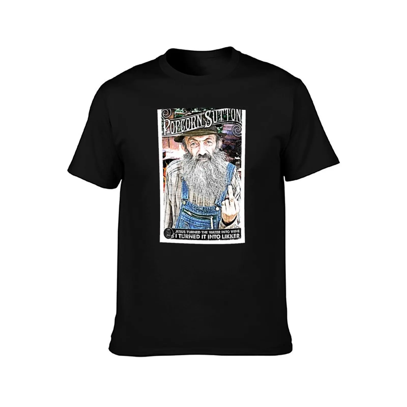 Moonshine Popcorn Sutton T-Shirt Vintage Print Crew Neck Tee