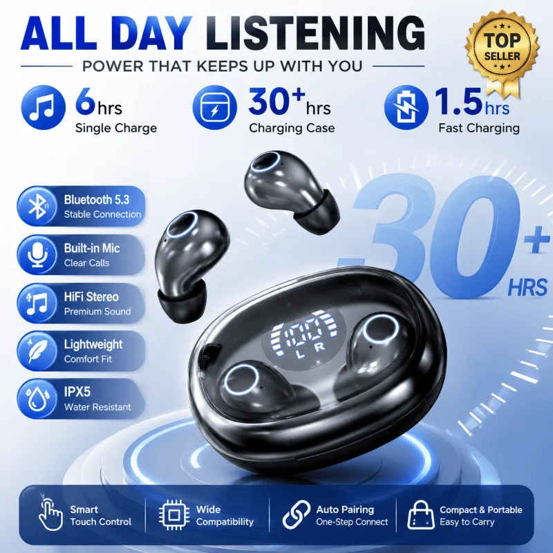 Hot Sale Portable SK32 Mini Invisible Headphones Wireless Bluetooth 5.3 Bass Sleep sport with Microphone Noise Cancellation HD