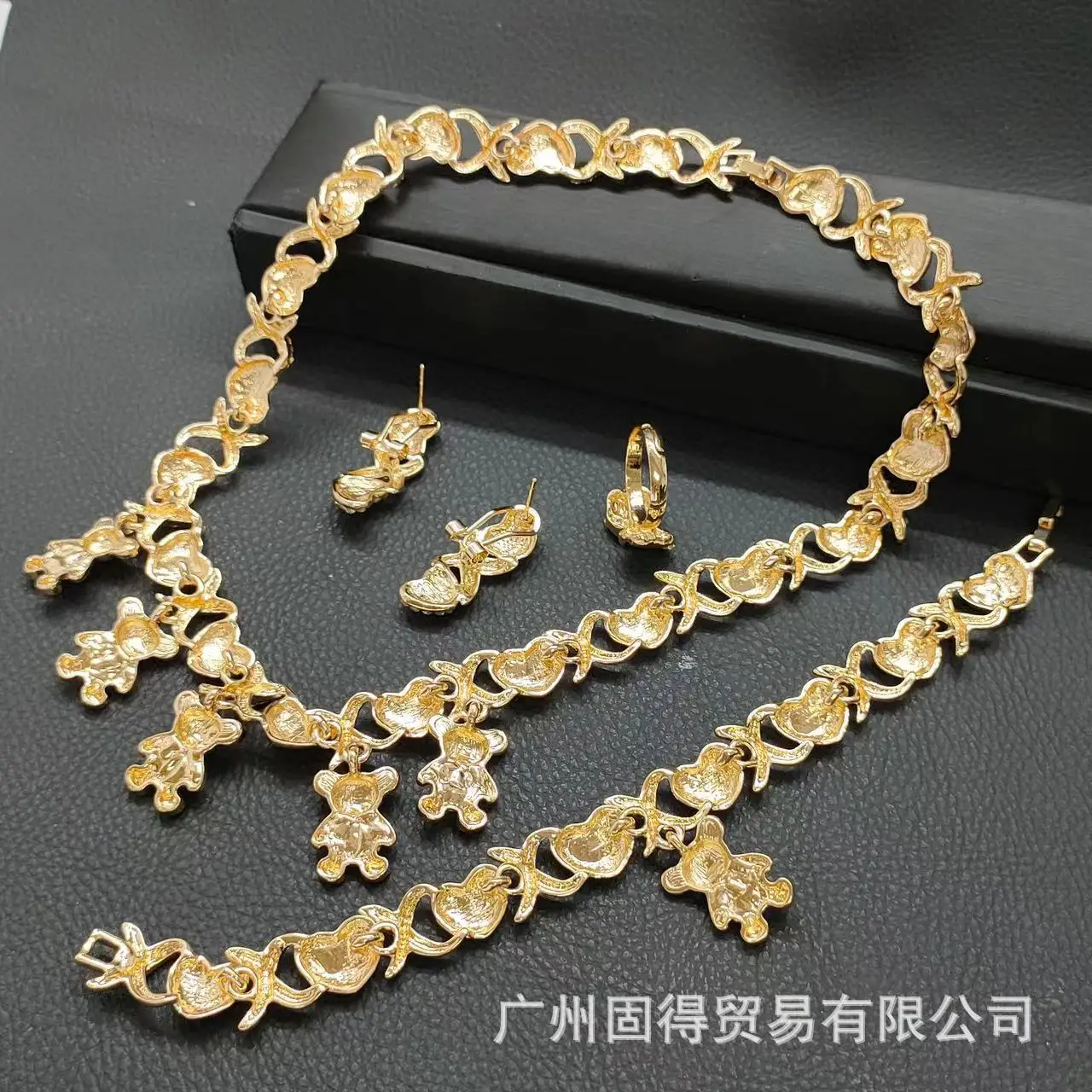18k gold-plated bear with diamonds Middle East Dubai necklace earrings bracelet ring alloy jewelry set