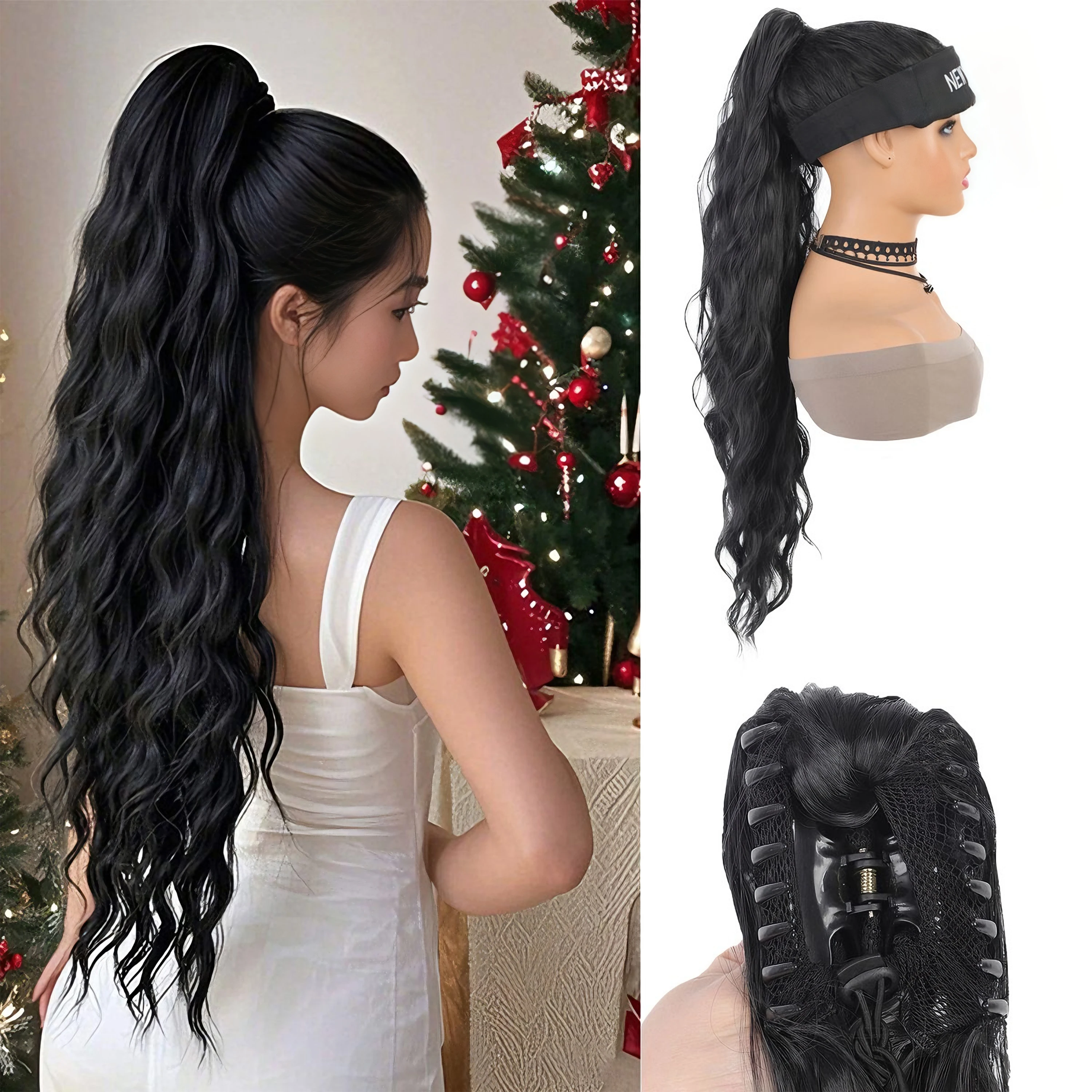 VEYDA 18/30inches Synthetic Long Curly Wavy Ponytail Wig Claw Clip Ponytail Hair Extensions for Women Hairpiece for Daily Use