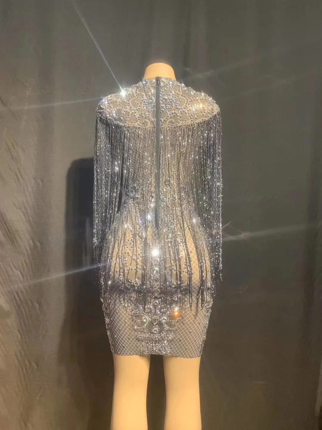 Schwarze Gaze-Perspektive, glänzender Kristall, glitzernde Strasssteine, sexy Kleid für Frauen, Abendparty, Kleidung, Bühnensängerkostüme