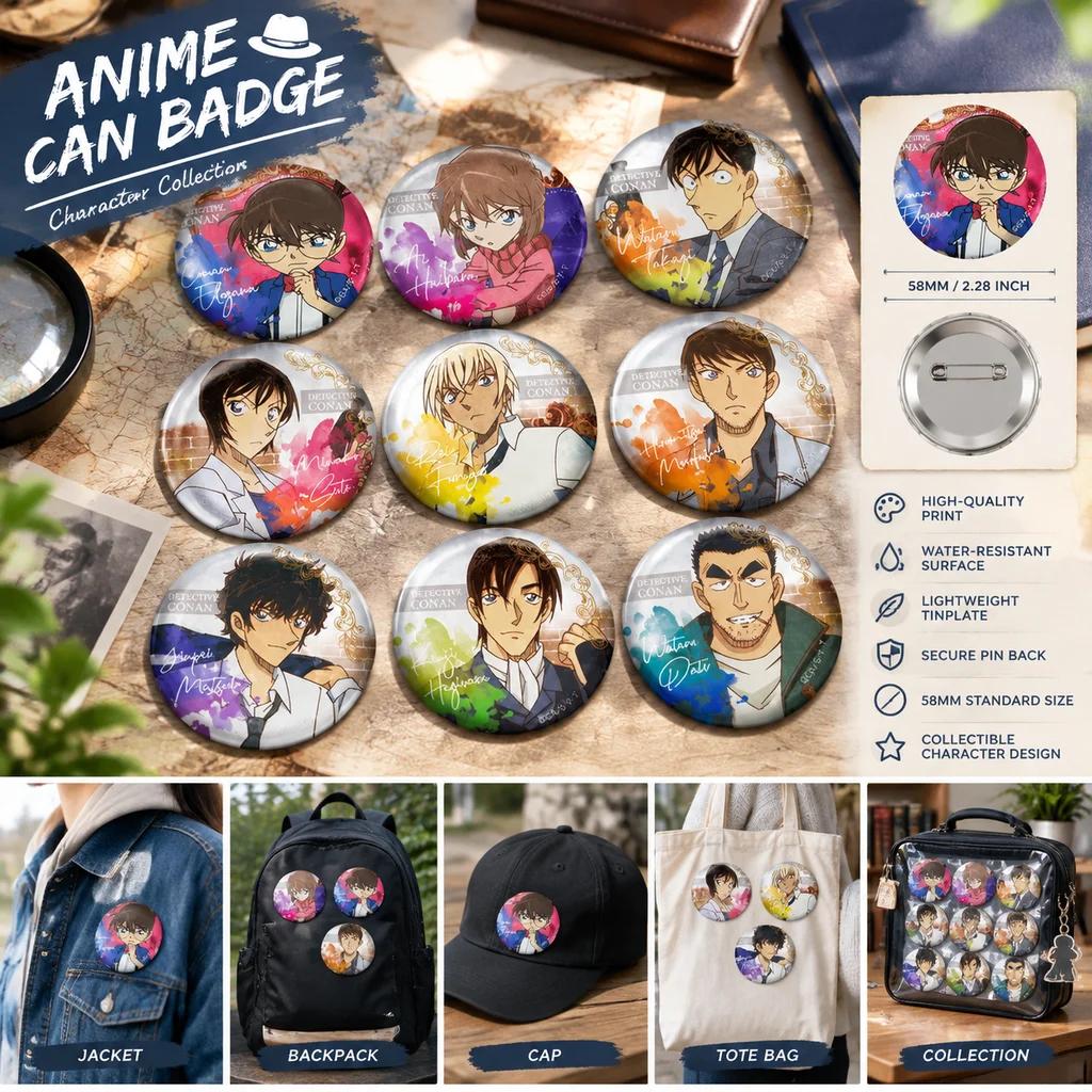 Anime Detective Conan Hagiwara Kenji Sato Miwako Haibara Ai Badge Tinplate Metal Pin Brooch Collectible Set Gift for Fans