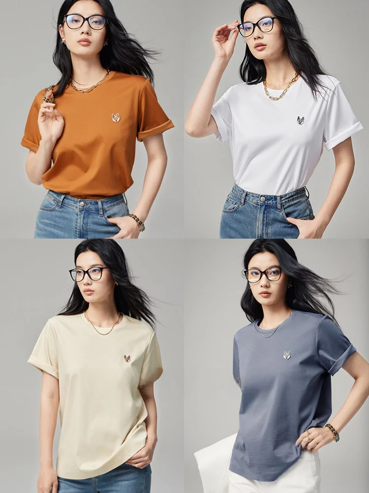 

WIT Classic Upaded Luxury 80-Strand Double-Sided Liquid Silk Cotton Loose ort-Sved T-irt Women Summer