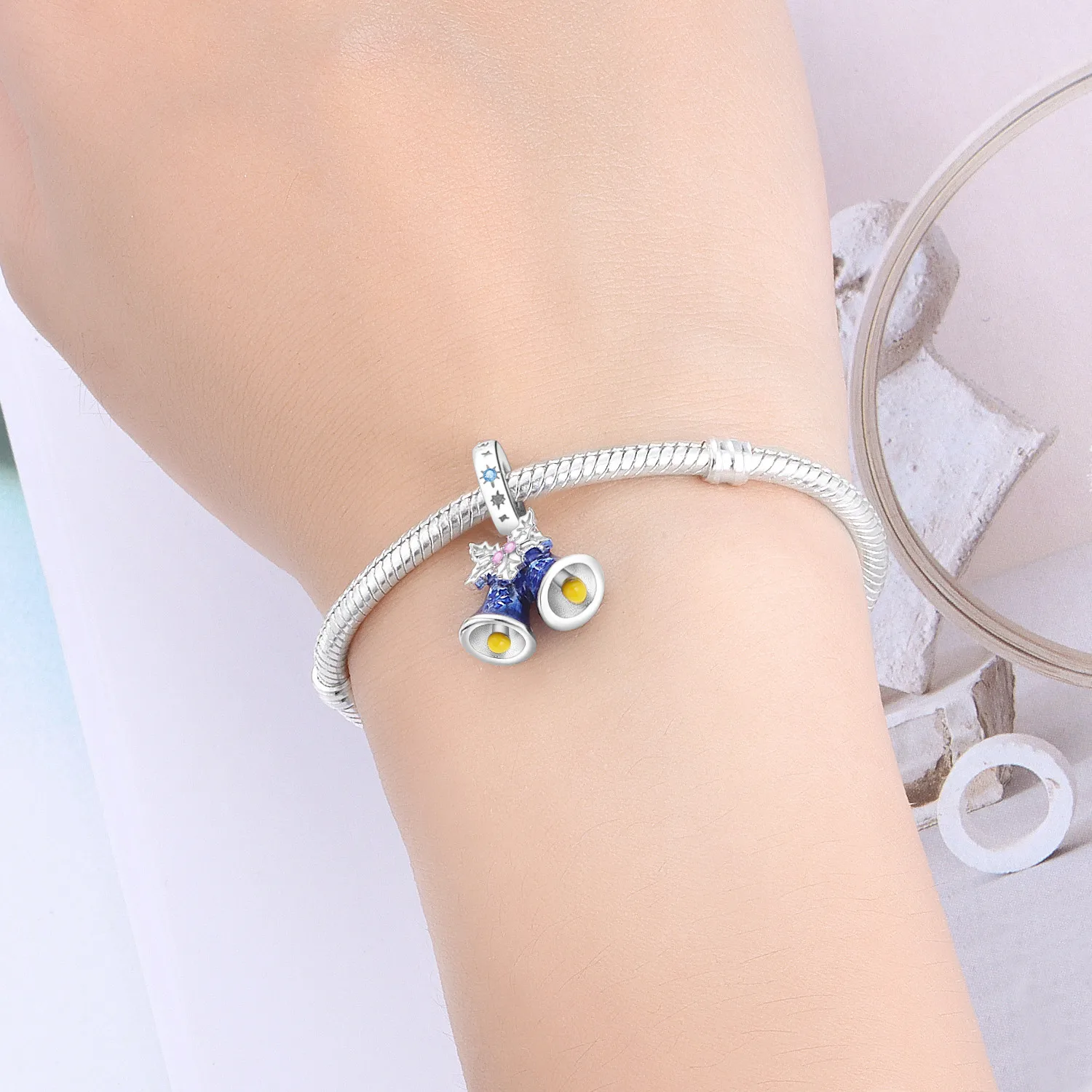 2025 الأصلي 925 فضة الزركون عيد ميلاد سعيد الأزرق جرس قلادة الخرز المعلقات سوار حلية مجوهرات حفلة لتقوم بها بنفسك هدايا