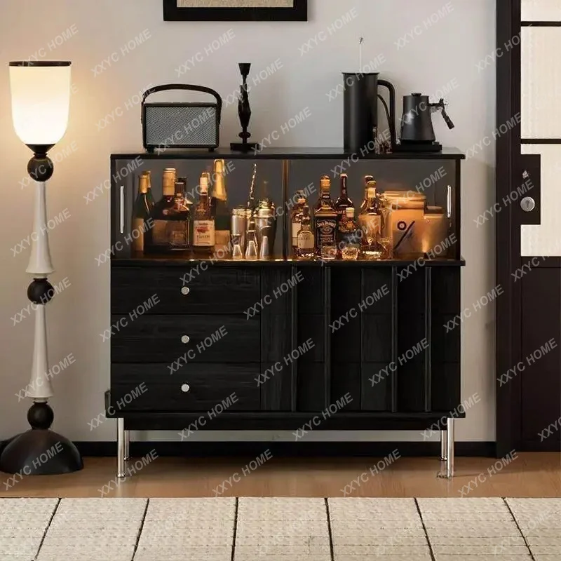 XXRetro sideboard, black medieval style light luxury, display the atmosphere of the living room, wine cabinet