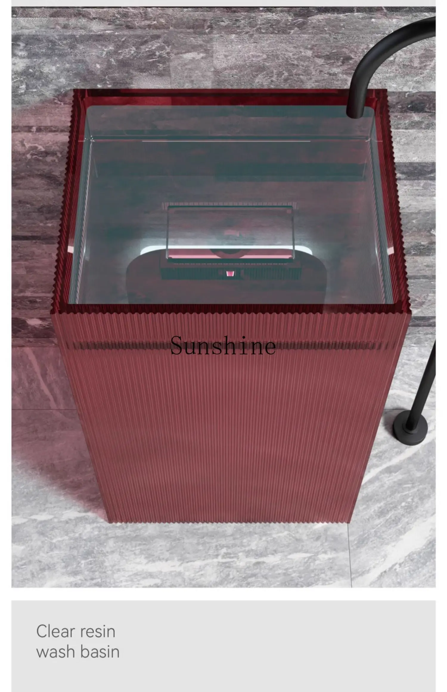 حوض غسيل منزلي مربع الشفاف بلون الراتنج الكريستالي العمودي #4