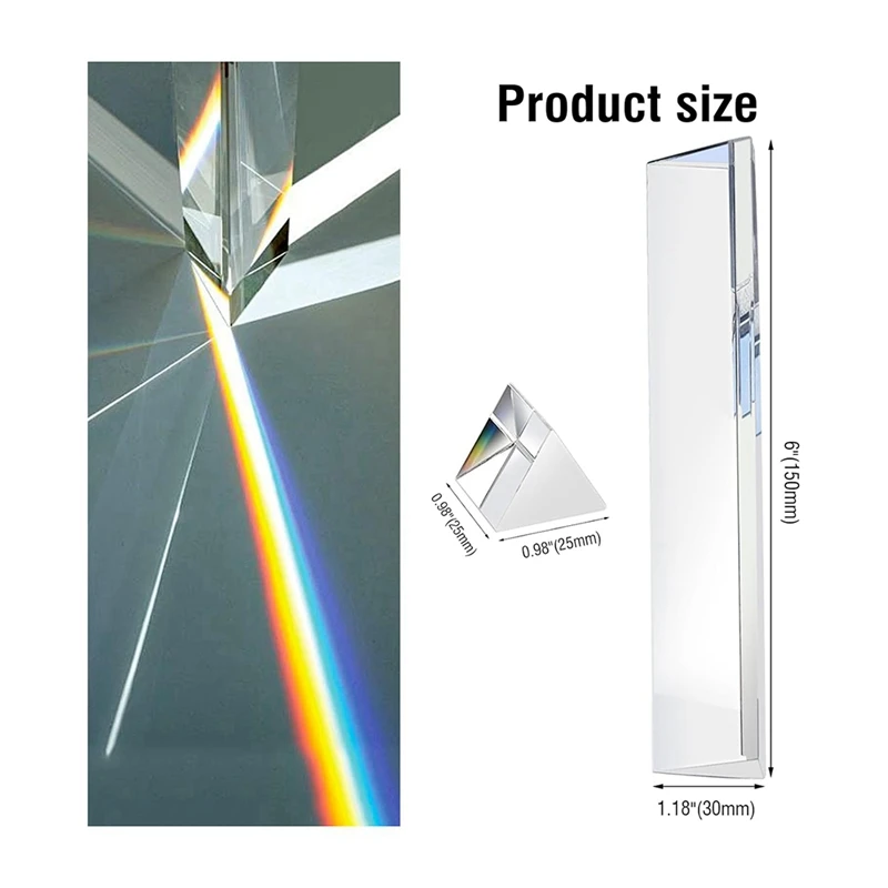 2Pcs Clear Triangular Prism,6&1In Lengths Optical Prisms For Teaching Light Spectrum Physics And Photo Photography Prism