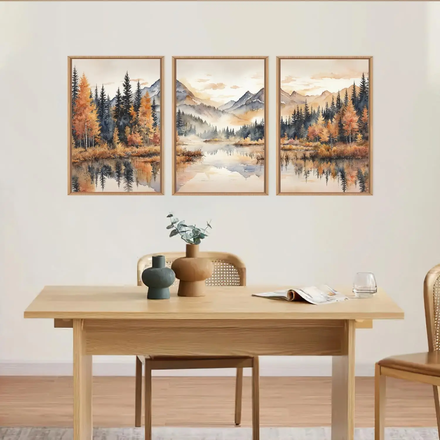 3pcs Natural Fog Forest Wall Decor Autumn Landscape Wall Paintings Canvas Art Living Room Bedroom