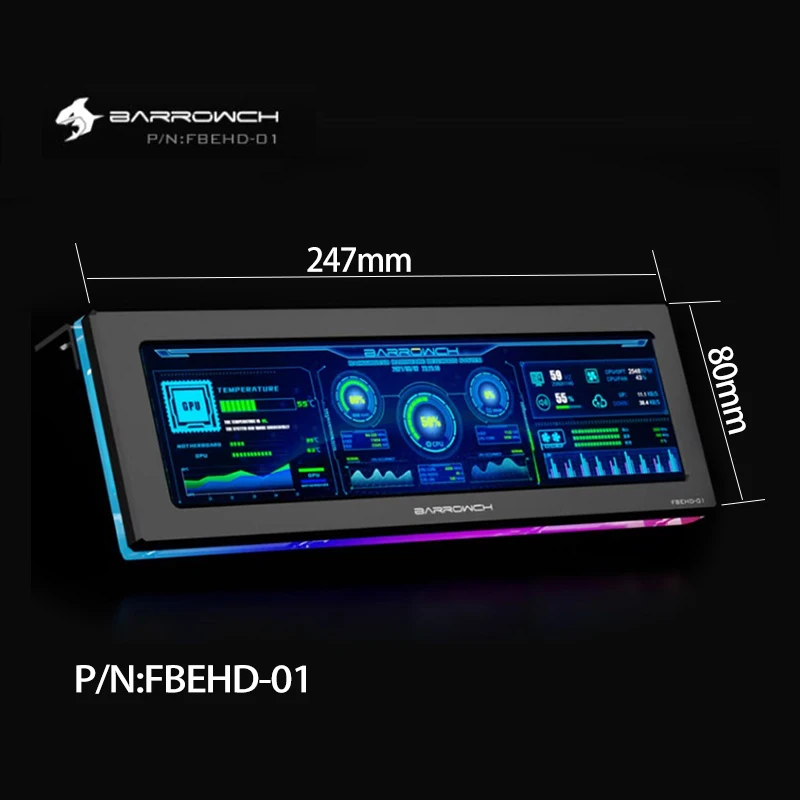 Barrowch FBEHD-01 External Expansion Display 8.8 Inch High Resolution LCD Screen for PC CPU Hardware Temperature Monitor ARGB