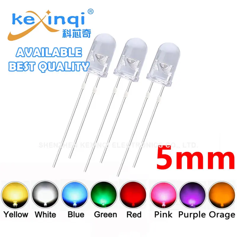 100pcs 5mm White Green Red Blue Yellow Orange Pink Light-Emitting-Diode Automatic Flashing LED F5  Control Blinking Diode