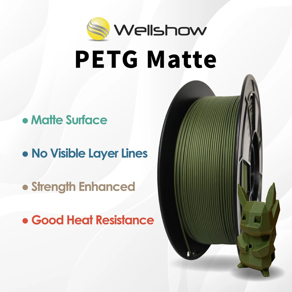 Wellshow Matte PETG 3D Printer Filament 1.75mm PETG Filament, Dimensional Accuracy +/- 0.03 mm, 1kg(2.2lbs))