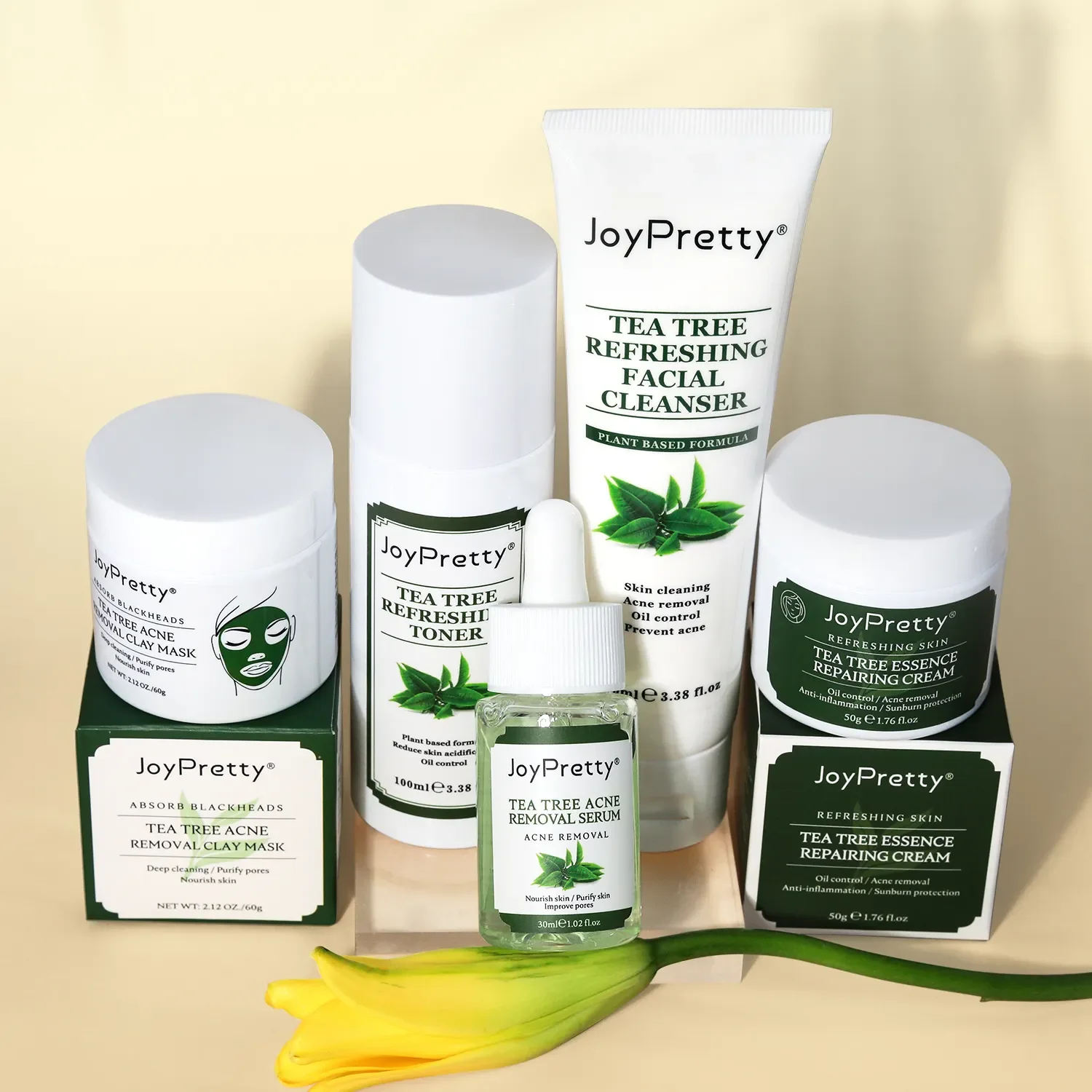 

JoyPretty Herbal Face Cream Skin Care Kit Tea Tree Cleanser Toner Clay Mask Facial Pore Pimple Cleaning Skincare Set Cosmetics