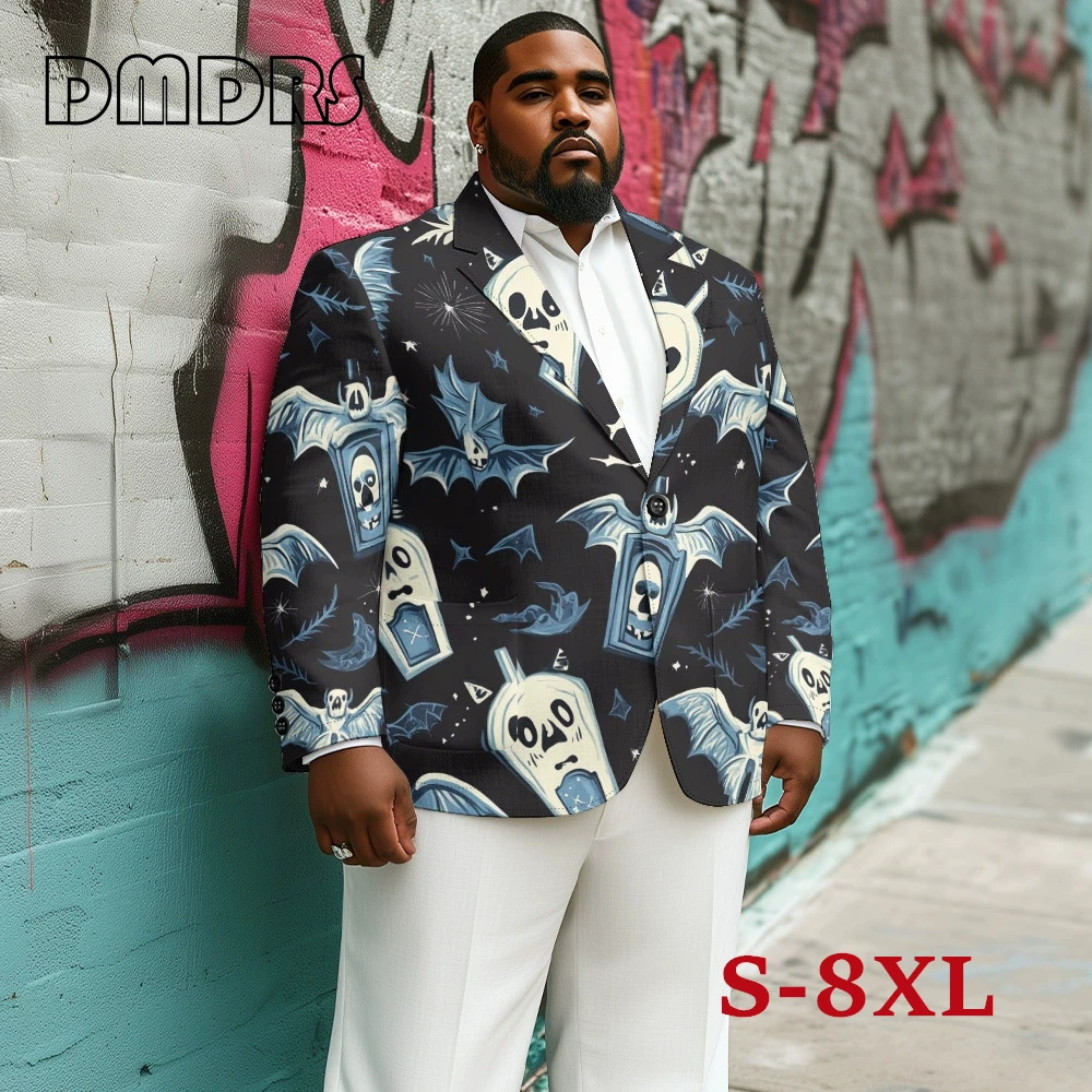 Plus Size Men's S-8XL Digital Print Suit Jacket - Floral/Cat/Halloween Designs, Trendy Casual Blazer, Wedding/Party Wear