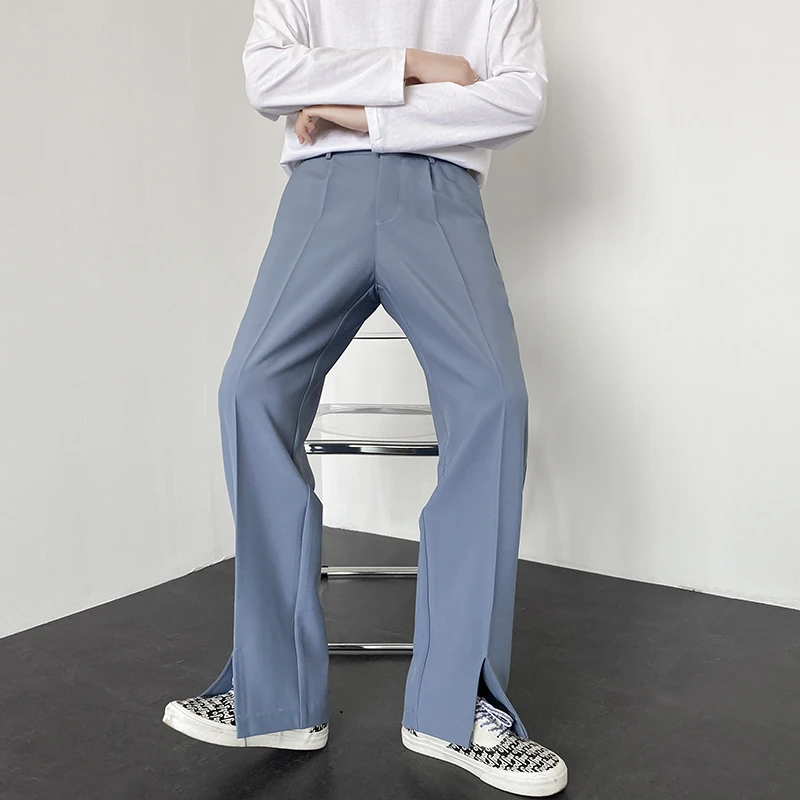 

Мужские повседневные брюки свободного кроя с прямыми штанинами в корейском стиле, модные, с разрезами на манжетах, премиум-класса, универсальные, длинные, повседневные брюки