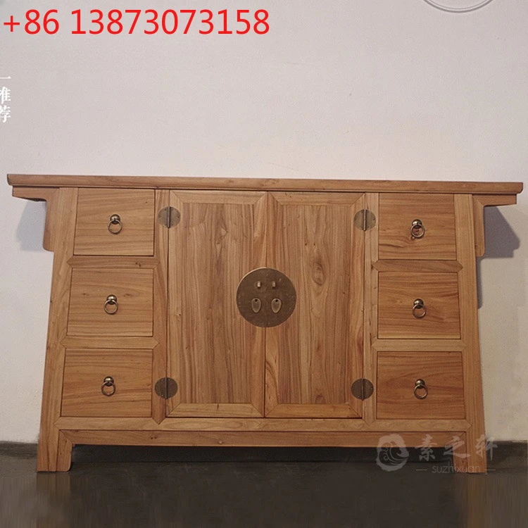 

New Chinese side cabinet Old elm shoe cabinet Zen furniture Entrance cabinet Locker Solid wood furniture Upturned head