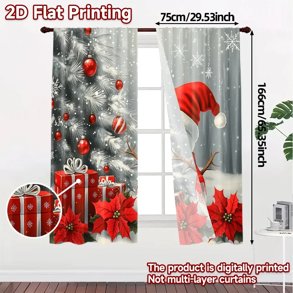 2pcs,Curtains Cute Snowman Christmas Poinsettia Gift (3) Popular Curtain Fabric Semi-Sheer Curtains Room Decor for Bedroom,