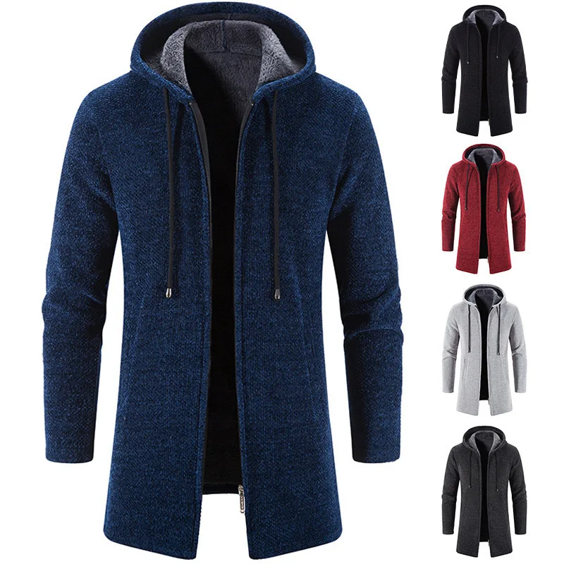 Autumn And Winter Hooded Sweater Men's Medium And Long Loose Large Size Sweater Jacket Knitted Cardigan Men's Top