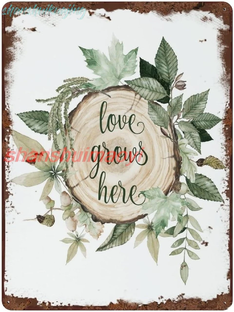 Love Grows Here Vintage Tin Sign Quote Rustic Home Sign Nursery Wall Sign Decor Metal Decor Fun Decorative Sign for Home 8x sign