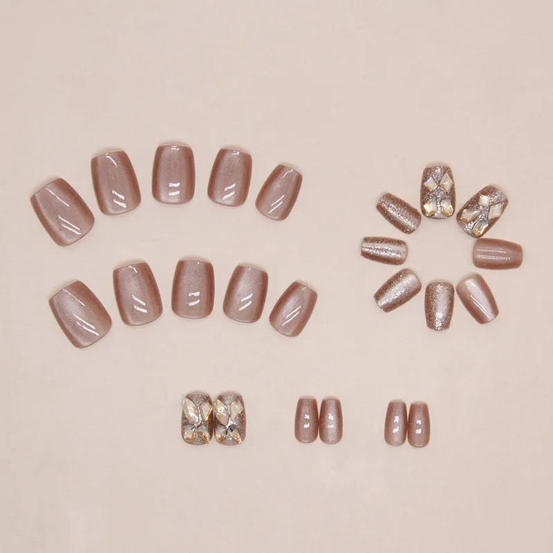 24 PCs Short French Minimalist Cat-eye Nails with 1 Jelly and 1 Nail File