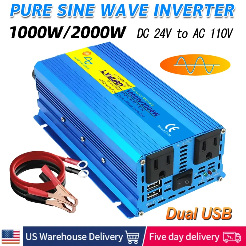 12v 24v 110v 2000w Pure Sine Wave Inverter DC To AC Portable Power Voltage Converter Car Solar Inverter