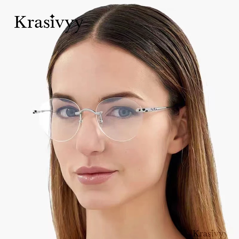 Krasivyy Round Pure Titanium Rimless Glasses Frames Women Luxury Brand Designer Eyeglasses Men Vintage Quality Optical Eyewear