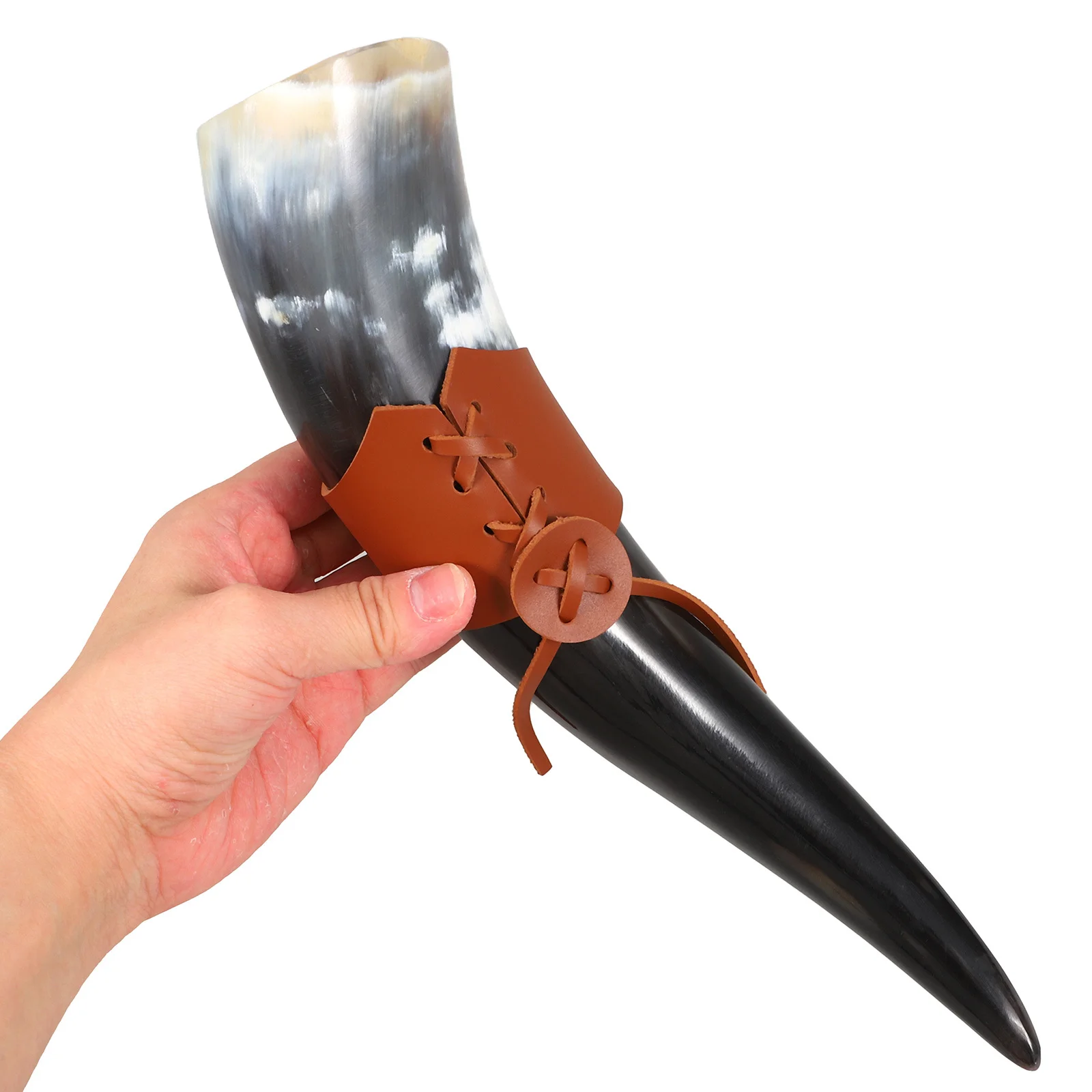 

Rustic Viking Drinking Horn with PU Holder Medieval Style Horn Mug for Cosplay Parties and Themed Events Vintage Wine Cup