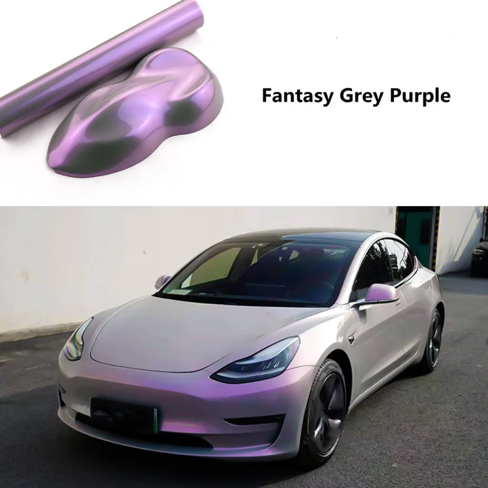 

SUNICE 152cmX50cm Car Auto Vinyl Wraps Iridescent Purple Color Changed Sticker Decals Film 60"x20" Fantasy Grey Purple