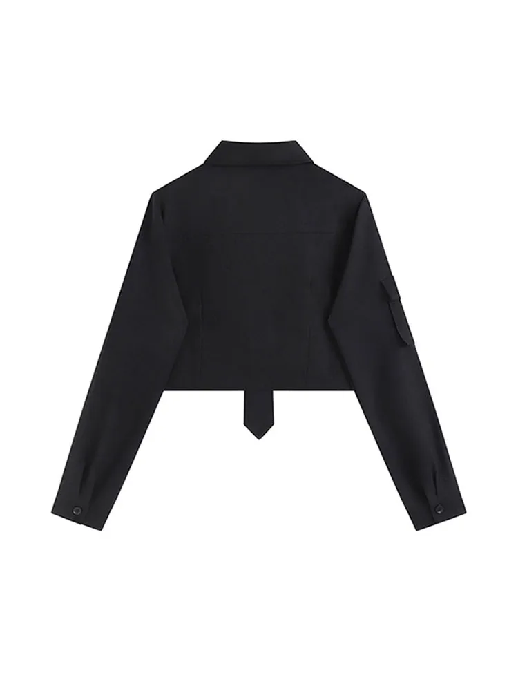 2022 Women Blouses Harajuku Punk Streetwear Black Casual Gothic Tie Blouse Vintage Long Sleeve Loose Turn Down Collar Shirt Tops