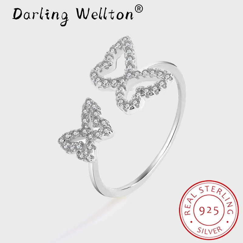 

NEW Trend Original Genuine Sterling 925 Silver Double Butterfly Couples Ring For Women Bow Full Diamond Anniversary Gift Jewelry
