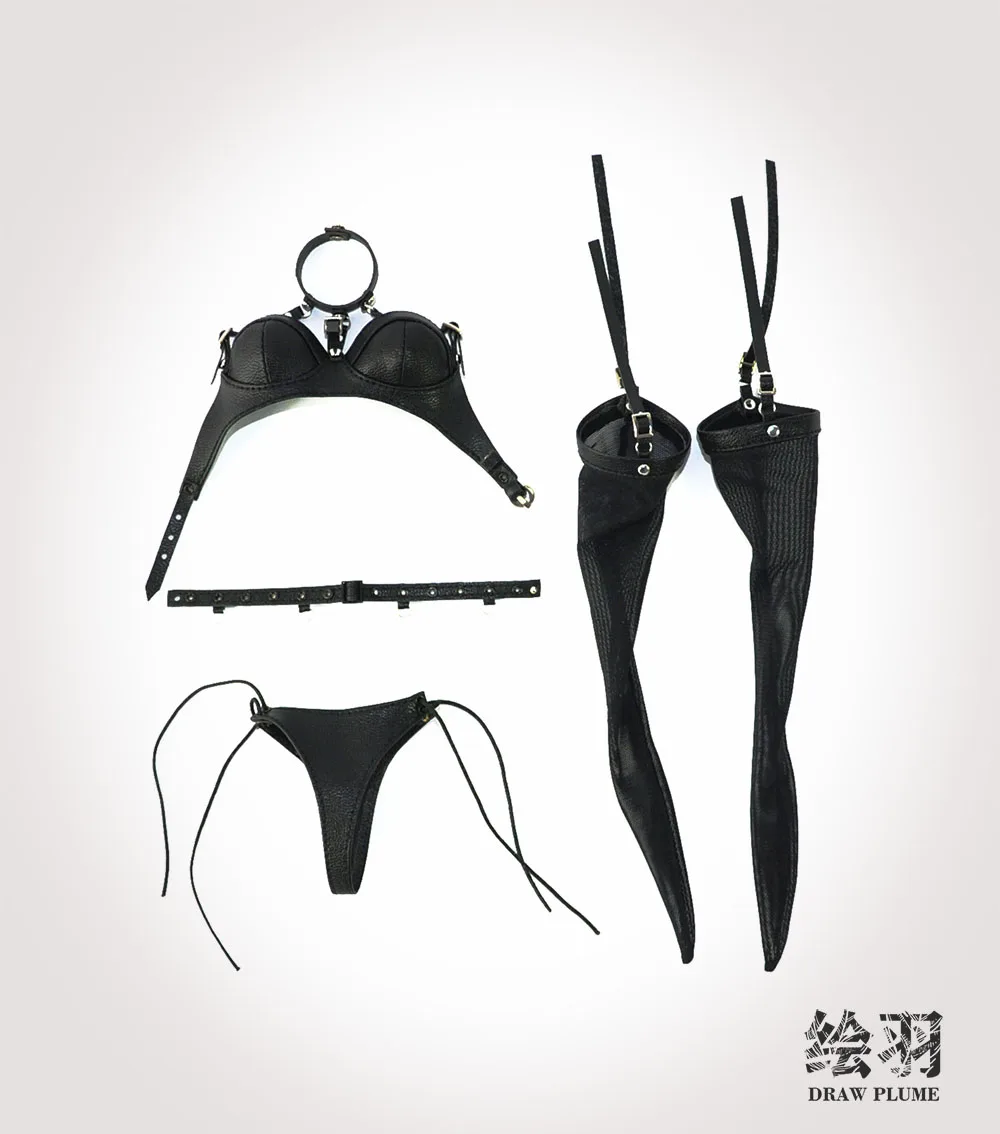 Roupas de bonecas femininas em escala 1/6, roupa íntima sexy pu adequada para modelo de corpo de figura de ação de 12 ''