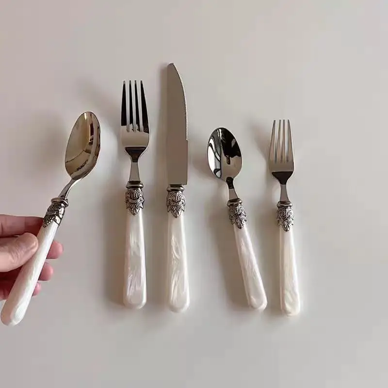 

Stainless steel knife, fork, spoon, high-end European and American retro tableware set, acrylic handle, Western food gift