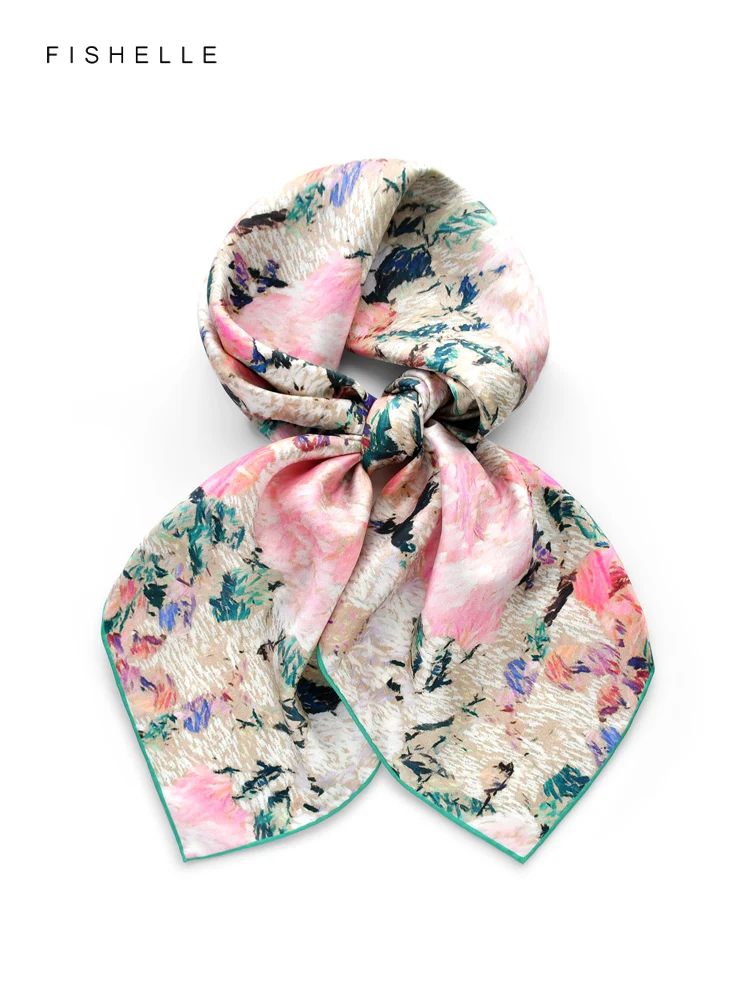 Pink Camellia Flower Printed Natural Silk Square Scarf Women Spring Autumn Real Silk Scarves Oil Painting Lady Shawl Luxury Gift