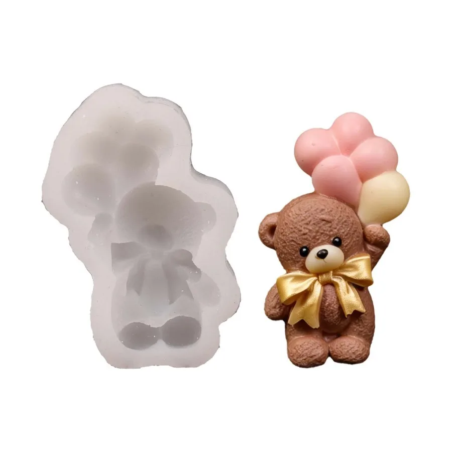 DIY Teddy Bear Handheld Balloon Silicone Candle Mold, Cute Bow Bear Crafts,clay, Gypsum Products, Cement, Soap Molds, Home Gifts