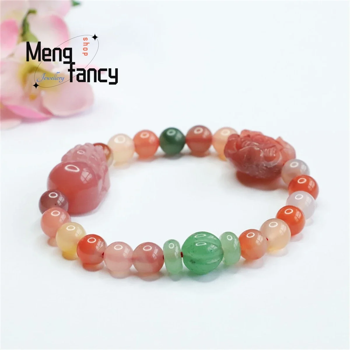 Natural Yanyuan Agate Pixiu Peony Flower Beads Bracelet Simple Generous Personality Fashion Versatile Women Luxury Fine Jewelry