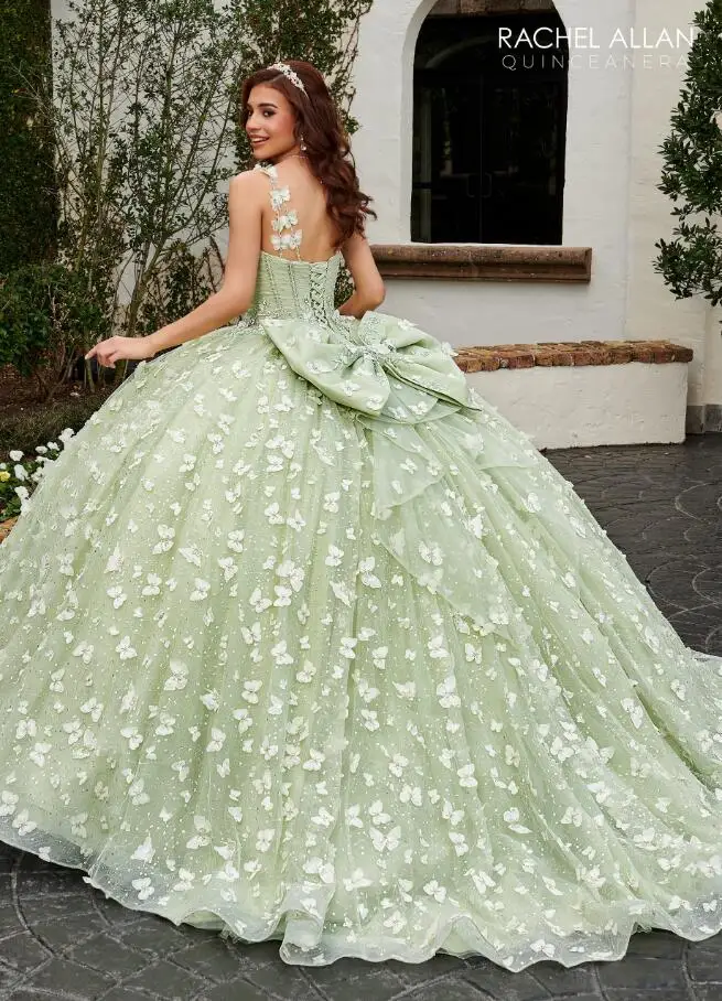 Vestidos de princesa verde salvia para quinceañera, corsé brillante Floral de mariposa de lujo para graduación, 15 años