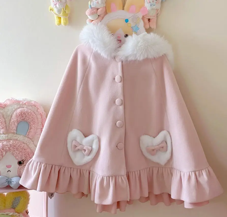 

Новый осенне-зимний флисовый плащ с капюшоном в стиле Лолиты для девочек, милая накидка с заячьими ушками, куртка, утепленные теплые пончо