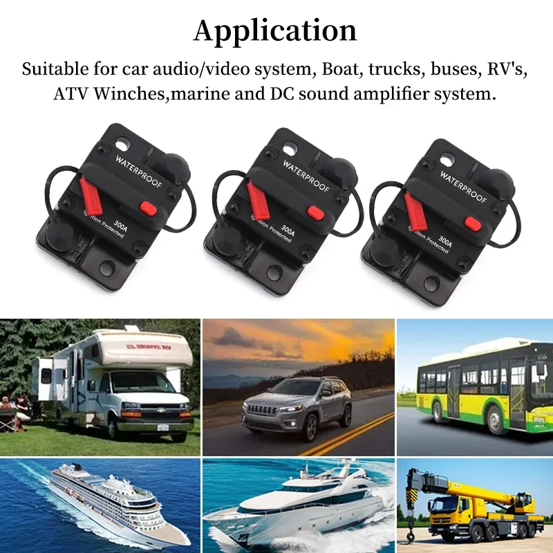 30A-300A Fuse Circuit Breaker 12V Trolling with Manual Reset Car Boat Manual Power Protect for Audio System Car 48VDC Waterproof