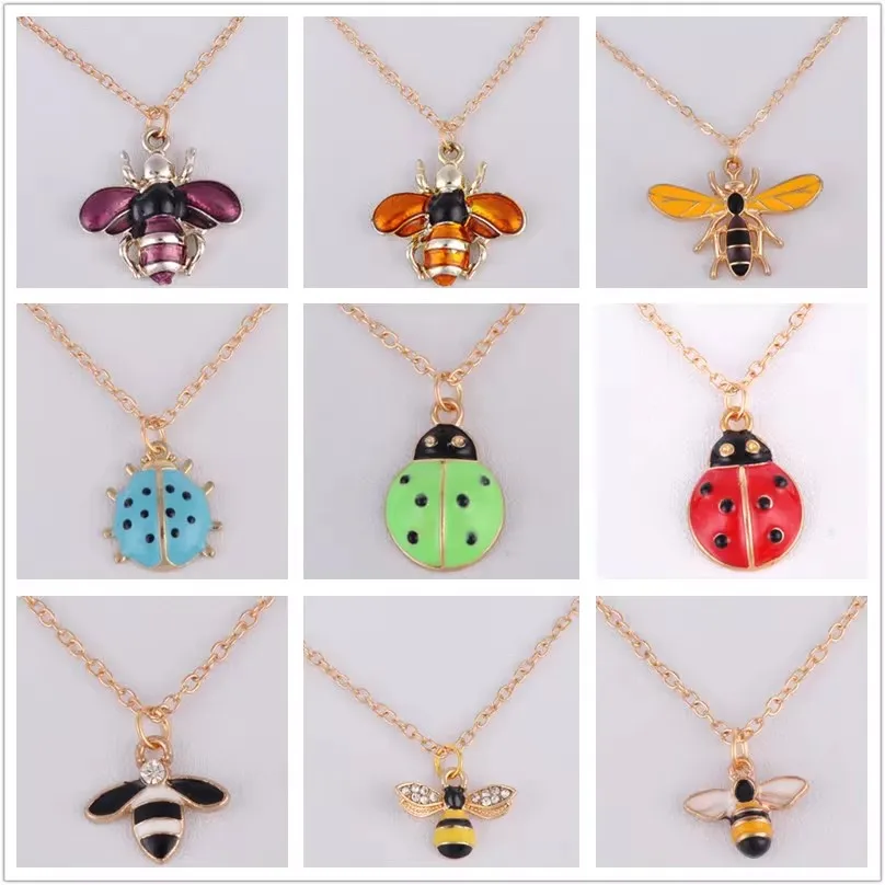 Enamel Hornet Wasp Ladybug Ladybird Beetle Bee Necklace Metal Choker Chain Pendant Necklace Fashion Costume Jewellery Boutique