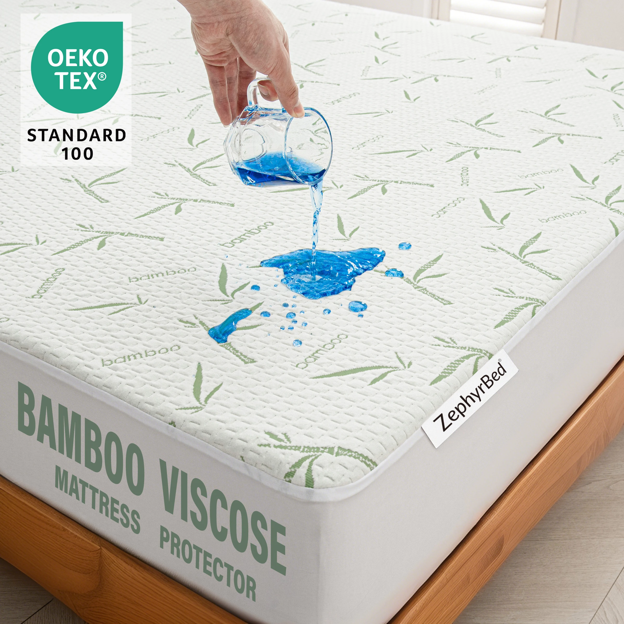 1pc Breathable Bamboo Rayon Waterproof Mattress Protector, Cooling Comfort, Hypoallergenic Mattress Pad Cover, Fits Up to 38.1cm